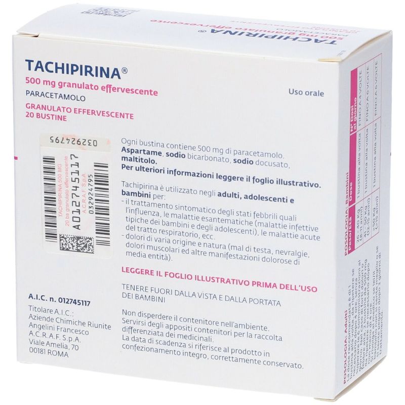 TACHIPIRINA 500 mg GRANULATO EFFERVESCENTE 20 BUSTINE - immagine 4